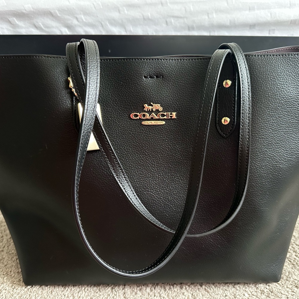 Coach Black Leather Tote with Rose Gold Hardware